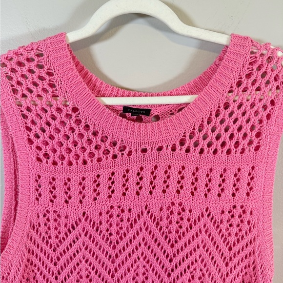 Talbots • Pink Crochet Sweater Knit Sleeveless Vest Blouse Sz Large Oversized - Picture 6 of 9